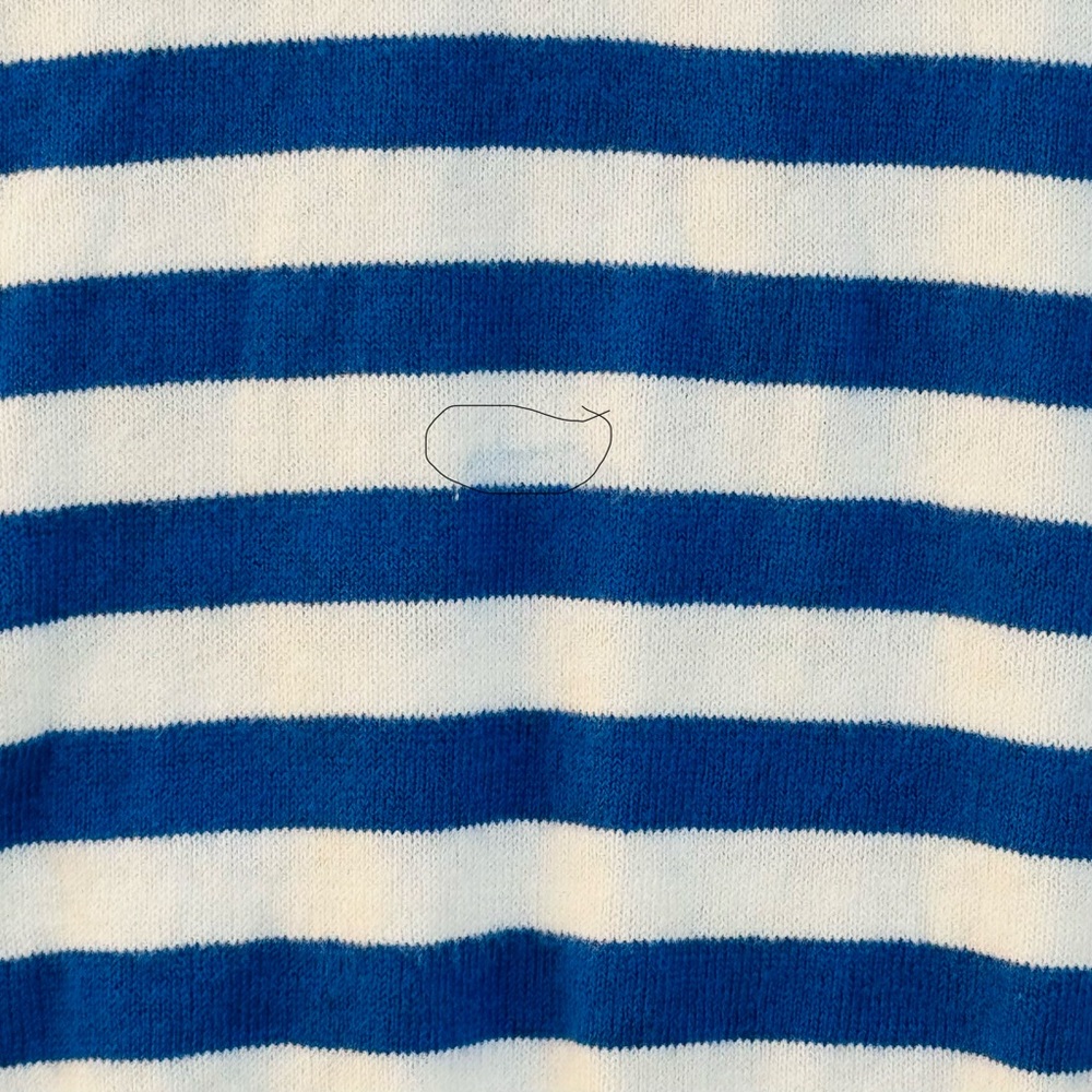 Minnie Rose Frayed Hem Striped Knit Tee Cotton Cashmere Blue White Large NWT - Picture 6 of 10